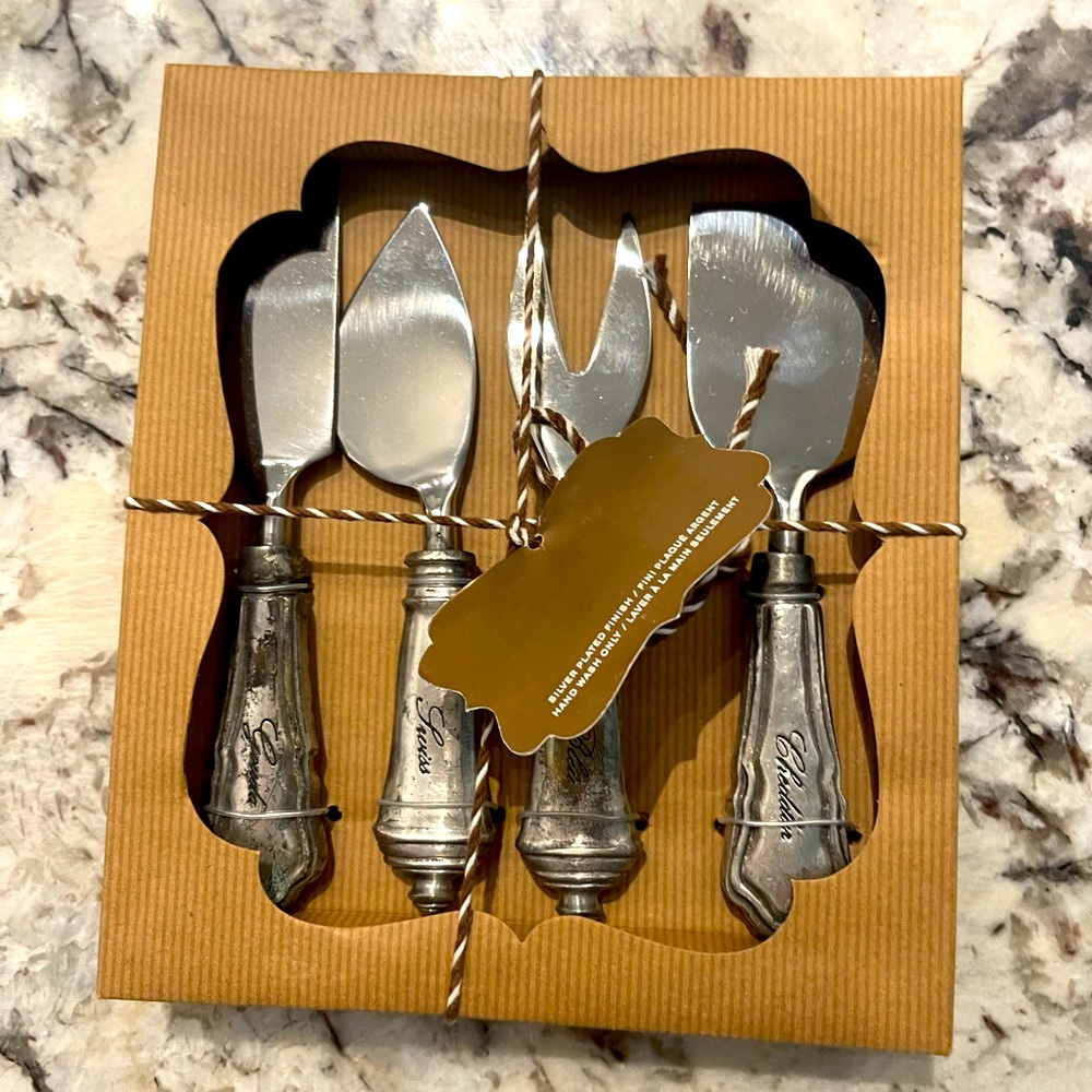 Pottery Barn silver cheese set
